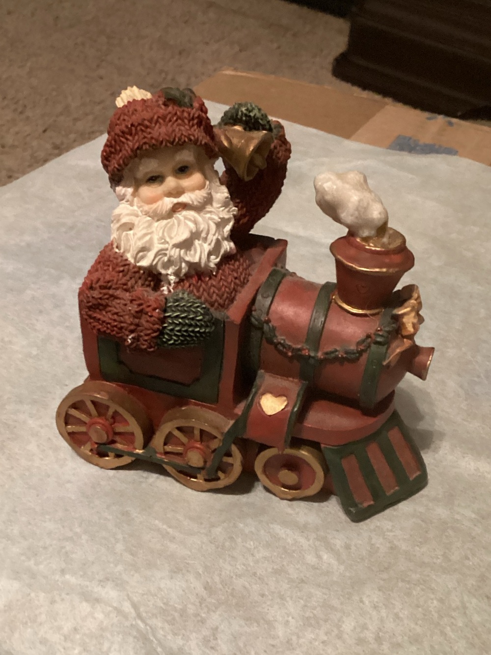 Hand-Painted Red and Green Santa Train Figurine - Holiday Home Accent